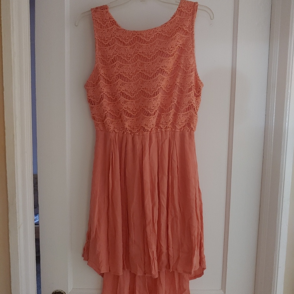 Womens Peach Crochet Top Dress